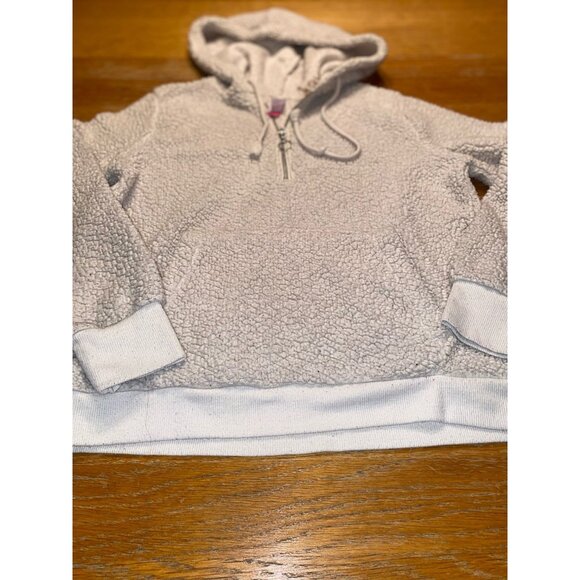 No Boundaries Womens White Sherpa Fleece Hoodie With Kangaroo Pocket & Half-Zip - Picture 4 of 4